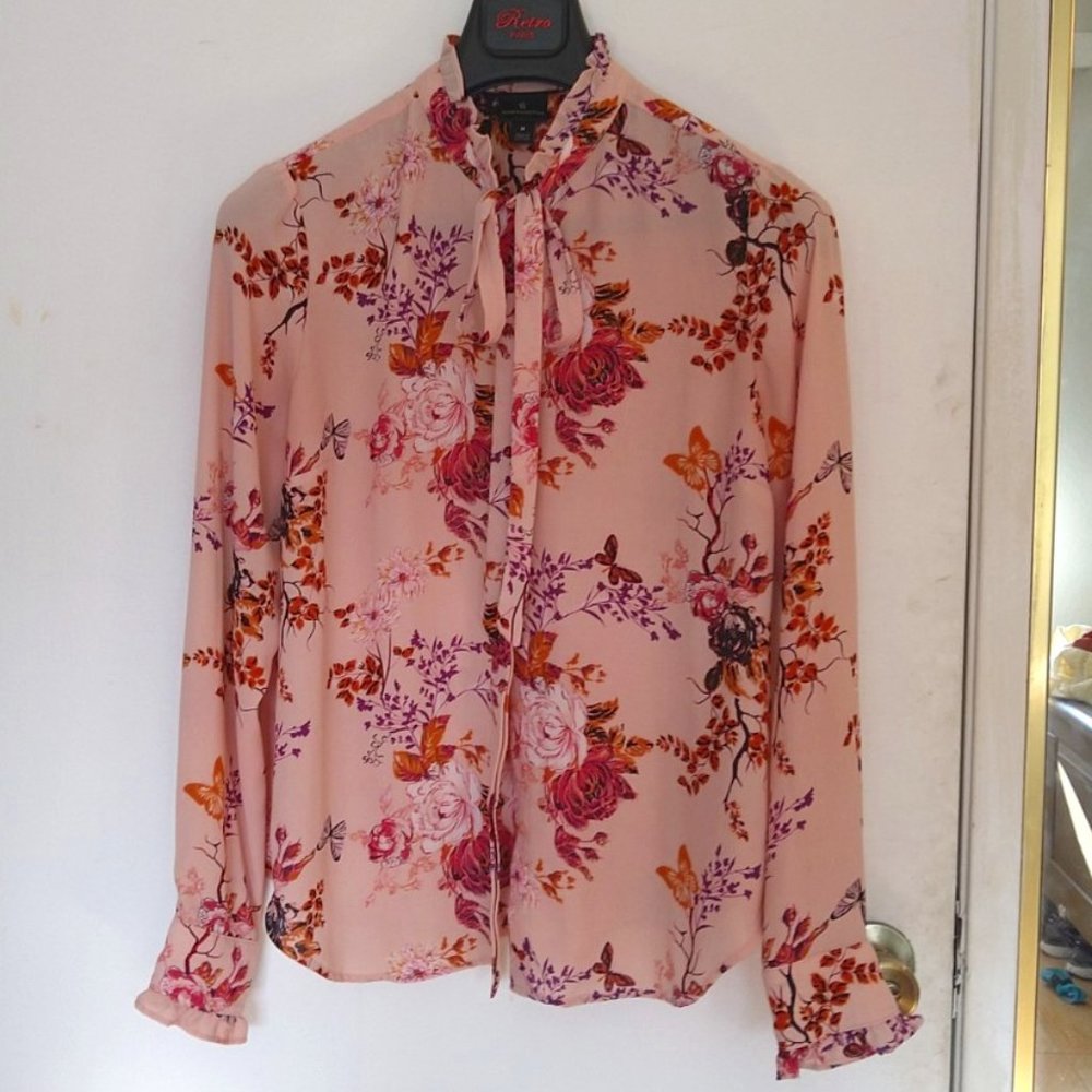 Floral Tie Neck Bow Blouse